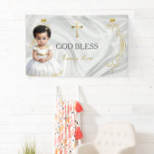 Baby Girl Baptism Christening Gold Cross Banner (Insitu)