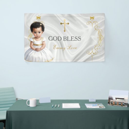 Baby Girl Baptism Christening Gold Cross Banner (Beurs)