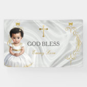 Baby Girl Baptism Christening Gold Cross Banner (Horizontaal)