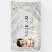 Baby Girl Baptism Christening Gold Cross Banner (Verticaal)