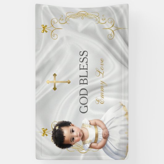 Baby Girl Baptism Christening Gold Cross Banner (Verticaal)