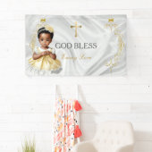 Baby Girl Baptism Christening Gold Cross Banner (Insitu)