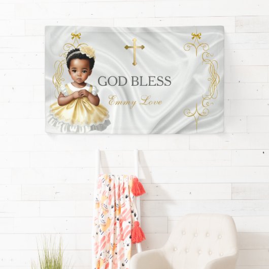 Baby Girl Baptism Christening Gold Cross Banner (Insitu)