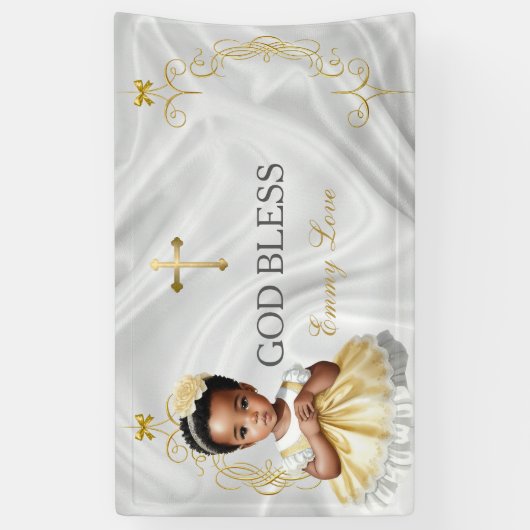 Baby Girl Baptism Christening Gold Cross Banner (Verticaal)