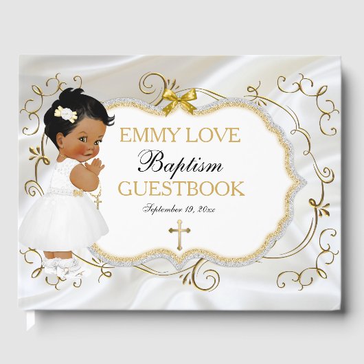 Baby Girl Baptism Christening Gold Cross Gastenboek (Voorkant)