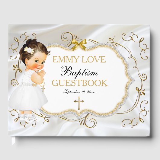 Baby Girl Baptism Christening Gold Cross Gastenboek (Voorkant)