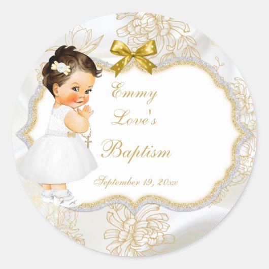 Baby Girl Baptism Christening Gold Cross Ronde Sticker (Voorkant)
