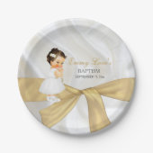 Baby Girl Baptism Christening Gold White Papieren Bordje (Voorkant)