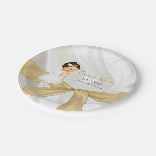 Baby Girl Baptism Christening Gold White Papieren Bordje (Gekanteld)