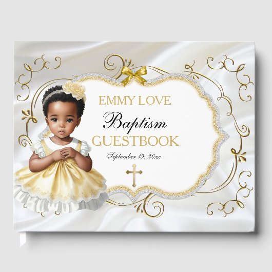 Baby Girl Baptism Christening White en Gold Cross Gastenboek (Voorkant)