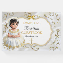Baby Girl Baptism Christening White en Gold Cross Gastenboek