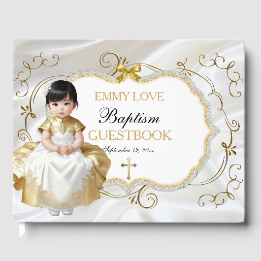 Baby Girl Baptism Christening White en Gold Cross Gastenboek (Voorkant)