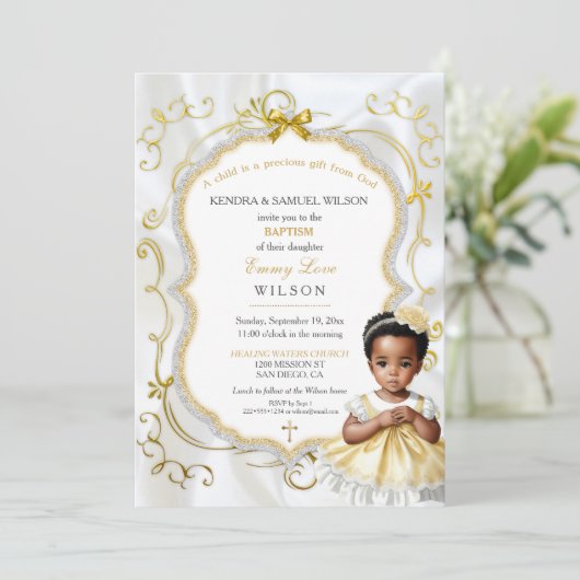 Baby Girl Baptism Communist Christening White Gold Kaart (Staand voorkant)