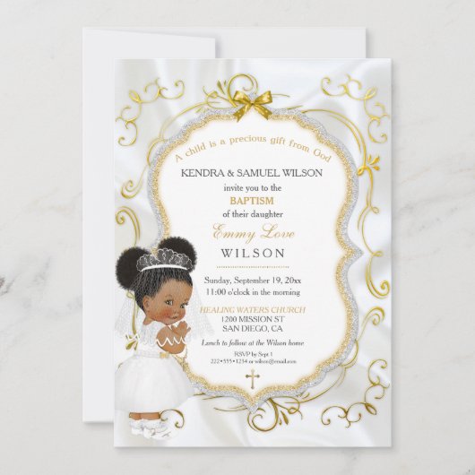 Baby Girl Baptism Communist Gold Cross Kaart (Voorkant)