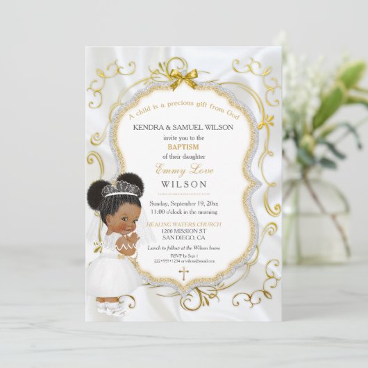 Baby Girl Baptism Communist Gold Cross Kaart (Staand voorkant)
