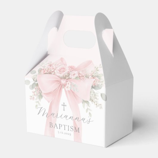 Baby Girl Baptism Floral Blush Pink Bow Bedankdoosjes (Voorkant Zijde)
