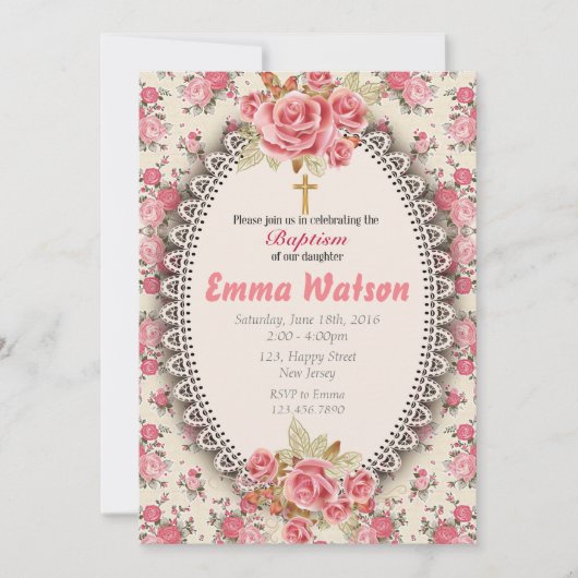 Baby Girl Baptism Invitation Kaart (Voorkant)