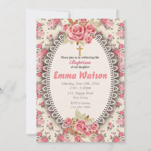 Baby Girl Baptism Invitation Kaart