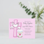 Baby Girl Baptism Little Lamb Cute Pink Invitation Briefkaart (Staand voorkant)