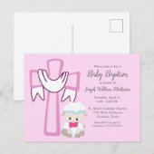Baby Girl Baptism Little Lamb Cute Pink Invitation Briefkaart (Voorkant / Achterkant)