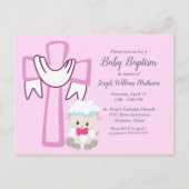 Baby Girl Baptism Little Lamb Cute Pink Invitation Briefkaart (Voorkant)