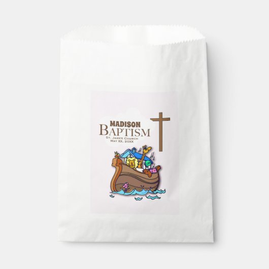 , Baby Girl Baptism Noah's Ark Bedankzakje (Voorkant)