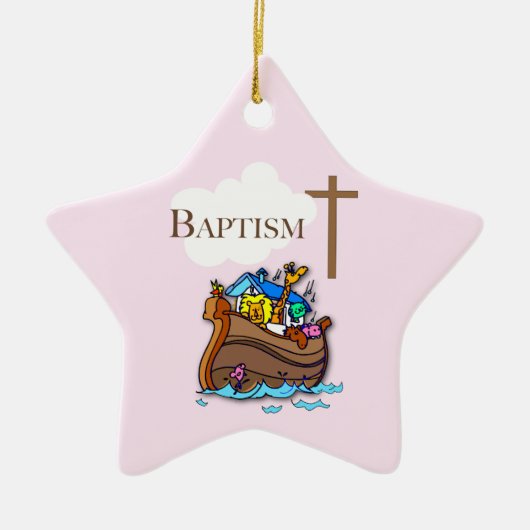 , Baby Girl Baptism Noah's Ark Keramisch Ornament (Voorkant)