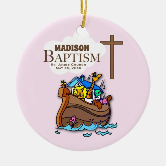 , Baby Girl Baptism Noah's Ark Keramisch Ornament (Voorkant)