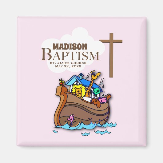, Baby Girl Baptism Noah's Ark Magneet (Voorkant)