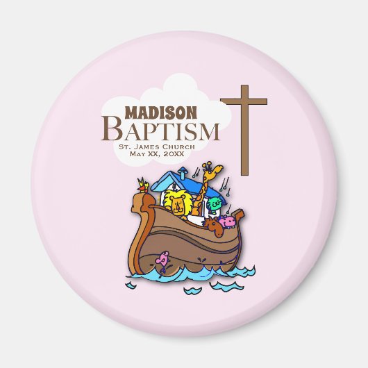 , Baby Girl Baptism Noah's Ark Magneet (Voorkant)