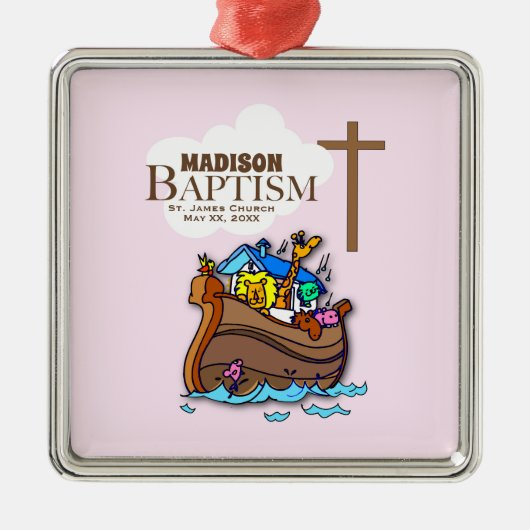 , Baby Girl Baptism Noah's Ark Metalen Ornament (Voorkant)