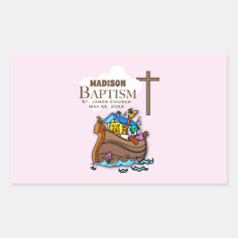 , Baby Girl Baptism Noah's Ark Rechthoekige Sticker