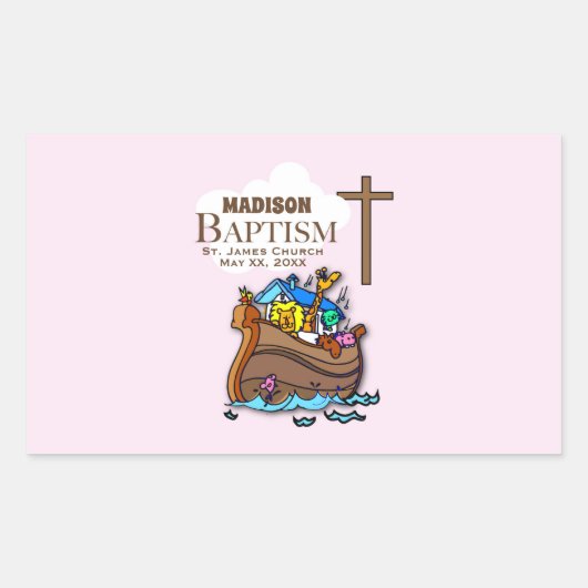 , Baby Girl Baptism Noah's Ark Rechthoekige Sticker (Voorkant)