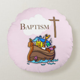, Baby Girl Baptism Noah's Ark Rond Kussen