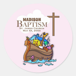 , Baby Girl Baptism Noah's Ark Ronde Sticker