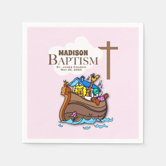 , Baby Girl Baptism Noah's Ark Servetten (Voorkant)