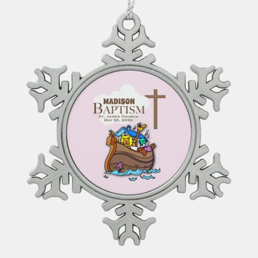 , Baby Girl Baptism Noah's Ark Tin Sneeuwvlok Ornament (Voorkant)