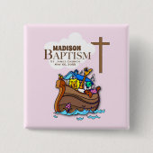 , Baby Girl Baptism Noah's Ark Vierkante Button 5,1 Cm (Voorkant)
