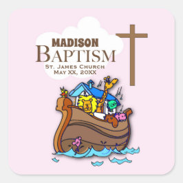 , Baby Girl Baptism Noah's Ark Vierkante Sticker