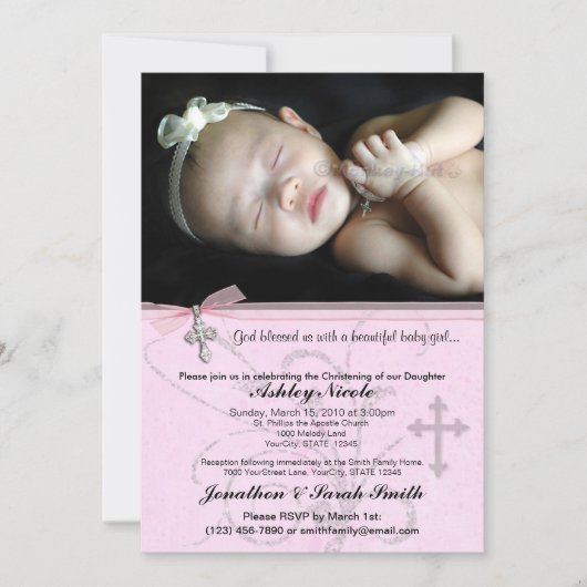 Baby Girl Baptism of Christening Invitation Kaart (Voorkant)
