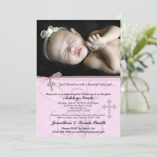 Baby Girl Baptism of Christening Invitation Kaart (Staand voorkant)