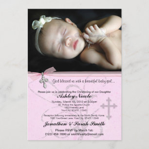 Baby Girl Baptism of Christening Invitation Kaart
