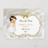 Baby Girl Baptisme Save Date White Cross Save The Date (Voorkant / Achterkant)