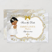 Baby Girl Baptisme Save Date White Cross Save The Date (Voorkant / Achterkant)