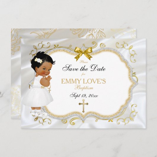 Baby Girl Baptisme Save Date White Cross Save The Date (Voorkant / Achterkant)