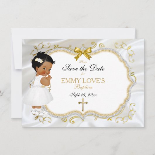 Baby Girl Baptisme Save Date White Cross Save The Date (Voorkant)