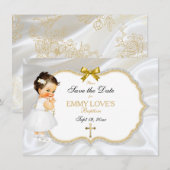 Baby Girl Baptisme Save Date White Cross Save The Date (Voorkant / Achterkant)