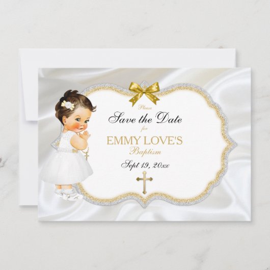 Baby Girl Baptisme Save Date White Cross Save The Date (Voorkant)