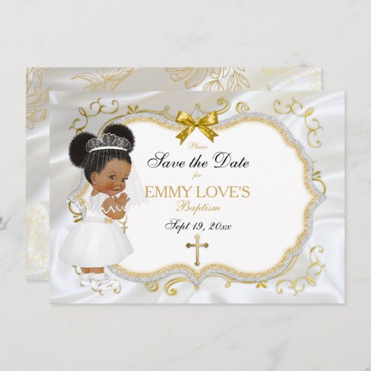 Baby Girl Baptisme Save Date White Cross Save The Date (Voorkant / Achterkant)