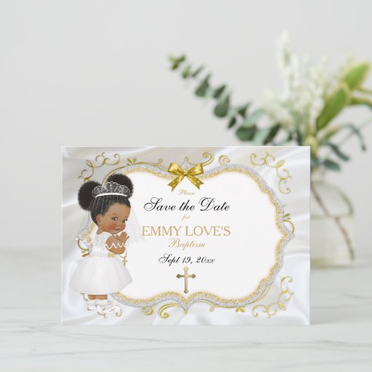 Baby Girl Baptisme Save Date White Cross Save The Date (Staand voorkant)